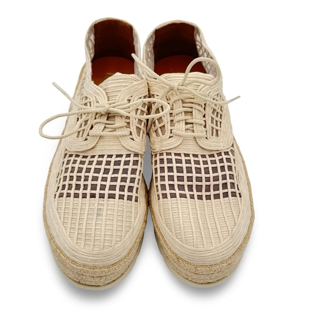 Love Rio Women Elsie Espadrille Sneakers 10 Natural Woven Lattice Lace Up Brazil